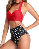 Emoswim - Two Piece Vintage Swimsuit High Cut Bikini Bottom-Red Dot