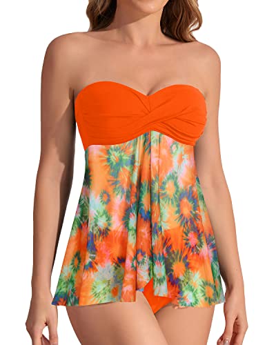 Emoswim - Two Piece Bandeau Tankini Flowy Flyaway Front For Womenr-Orange