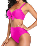 Emoswim - Stylish High Waisted Two Piece Swimsuit Tummy Control Ruched Bikini-Neon Pink
