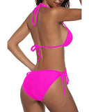 Emoswim - Adjustable Neck And Back Ties Halter Padded Top 2 Piece Bikini Sets-Neon Pink