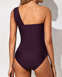 Emoswim - Backless & Strapless One Shoulder Tankini Swimsuit-Maroon