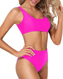 Emoswim - Cheeky High Waisted Bathing Suit Crop Top High Cut Swimsuit-Neon Pink