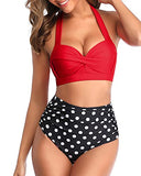 Emoswim - Two Piece Vintage Swimsuit High Cut Bikini Bottom-Red Dot
