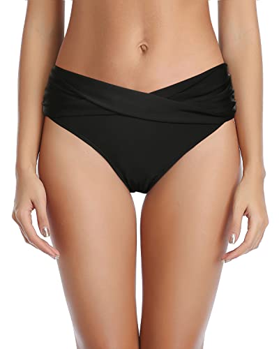 Emoswim - Women's High Waisted V Cut Swimsuit Bottoms-Black