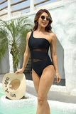 Emoswim - Sexy Cutout Mesh Inserts One Piece Swimsuit For Curvy Women-Black
