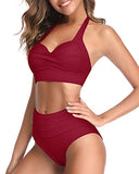 Emoswim - Two Piece Push Up Bra Adjustable Straps High Cut Bikini-Red