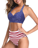 Emoswim - Women's Retro Halter Ruched Vintage High Waisted Bikini-Flag