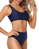 Emoswim - High Waisted Bikini Bottom High Waisted Bathing Suit Bottoms-Navy Blue