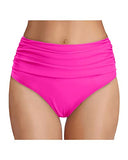 Emoswim - Ruched Tummy Control High Waisted Women's Bikini Bottom-Neon Pink