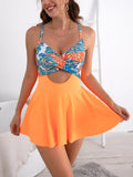Emoswim - Women Cutout One Piece Skirt Swimsuit V Neck Wrap Tie Back Swimdress Tummy Control Bathing Suits