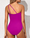 Emoswim - One Shoulder One Piece Swimsuit for Women Tummy Control Bathing Suits-Purple Red