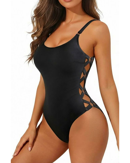 Emoswim - Stylish Front Low Neckline One Piece Slimming Swimsuits For Women-Black