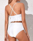 Emoswim - Tummy Control Two Piece Bikini Set Deep V Neckline-White