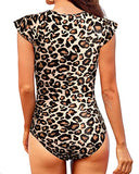 Emoswim - Women's Short Sleeve Rash Guard High Neck And Zipper-Leopard