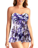Emoswim - Twist Front Halter Bandeau Flyaway Top & Tummy Control Two Piece Set