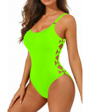 Emoswim - Sexy Crisscross Lace Up Women One Piece Slimming Bathing Suit-Neon Green