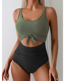 Emoswim - Women's One Piece Swimsuit Tummy Control Slimming Bathing Suit Cutout Tie Knot Swimwear-Green