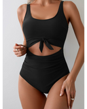 Emoswim - Women's One Piece Swimsuit Tummy Control Slimming Bathing Suit Cutout Tie Knot Swimwear-Black
