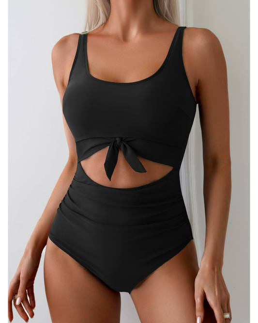 Emoswim - Women's One Piece Swimsuit Tummy Control Slimming Bathing Suit Cutout Tie Knot Swimwear-Black
