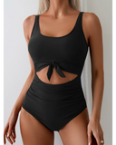 Emoswim - Women's One Piece Swimsuit Tummy Control Slimming Bathing Suit Cutout Tie Knot Swimwear-Black