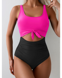 Emoswim - Women's One Piece Swimsuit Tummy Control Slimming Bathing Suit Cutout Tie Knot Swimwear-Rose