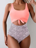 Emoswim - Damen Badeanzug Bauchweg Schlankmachende Bademode Cut-Out Knoten-Bademode
