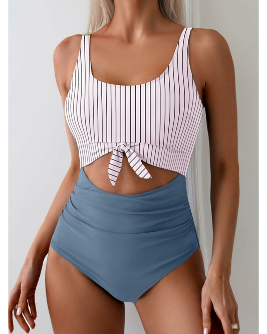 Emoswim - Women's One Piece Swimsuit Tummy Control Slimming Bathing Suit Cutout Tie Knot Swimwear-Navy