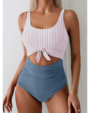 Emoswim - Women's One Piece Swimsuit Tummy Control Slimming Bathing Suit Cutout Tie Knot Swimwear-Navy