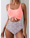 Emoswim - Women's One Piece Swimsuit Tummy Control Slimming Bathing Suit Cutout Tie Knot Swimwear-Pink