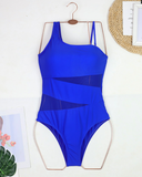 Emoswim - Sexy Cutout Mesh Inserts One Piece Swimsuit For Curvy Women-Royal Blue