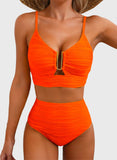 Emoswim - Sommer Zweiteiliges Bikini-Set U-Bügel Cut-Out High Waist Badeanzug - Orange