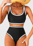 Emoswim - Damen Bikini-Sets Floral Print Zierstich 2-teilige Badeanzüge High Waist Scoop-Ausschnitt Bademode