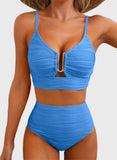 Emoswim - Sommer Zweiteiliges Bikini-Set U-Bügel Cut-Out High Waist Badeanzug - Himmelblau