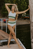 Emoswim - Olivgrünes Colorblock Cut-Back Bikini-Set
