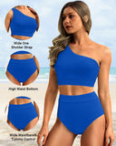 Emoswim - One Shoulder High Waisted Bikini Sets Two Piece Swimsuit Tummy Control-Blue