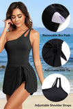 Emoswim - One-Shoulder Badekleid für Damen Bauchweg Badeanzug mit Rock - Schwarz
