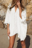 Emoswim - White V-Neck Loose Cover Up-Black