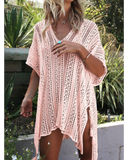 Emoswim - See-Through Crochet Hollow Irregular Cover Up-Pink