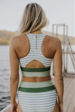 Emoswim - Olivgrünes Colorblock Cut-Back Bikini-Set