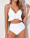Emoswim - Tummy Control Two Piece Bikini Set Deep V Neckline-White