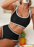 Emoswim - Damen Bikini-Sets Floral Print Zierstich 2-teilige Badeanzüge High Waist Scoop-Ausschnitt Bademode