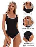 Emoswim - Damen Badeanzug Sport Verstellbare Träger Bademode Colorblock Gerippter High-Cut Badeanzug