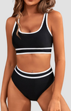 Emoswim - Damen High Waist Bikini-Sets Sportliche Zweiteilige Badeanzüge Colorblock Cheeky High-Cut Bademode