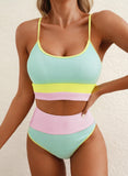 Emoswim - Damen 2-teiliges Bikini-Set High Waist Colorblock Badeanzug Strand Scrunch Gerippte Bademode