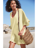 Emoswim - V Neck Solid Color Cover Up-Apricot