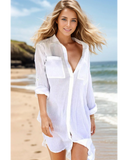 Emoswim - Navy Pocket Long Sleeve Cover Up-White