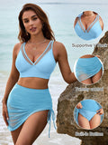 Emoswim - Damen Baderock High Waist Bikini-Sets Bauchweg Badeanzüge Mesh Sarong-Wickelrock Bademode
