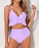 Emoswim - Tummy Control Two Piece Bikini Set Deep V Neckline-Purple