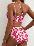 Emoswim - Damen High Waist Bikini-Sets One-Shoulder Floral Print Badeanzüge 2-teilig Bauchweg Bademode