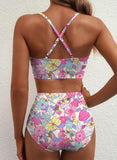 Emoswim - Sommer Zweiteiliges Bikini-Set U-Bügel Cut-Out High Waist Badeanzug - Pink Floral